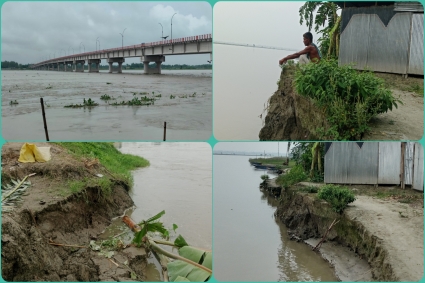 তিস্তা সেতু রক্ষা বাঁধে ধস, বাড়ছে ভাঙন আতঙ্ক