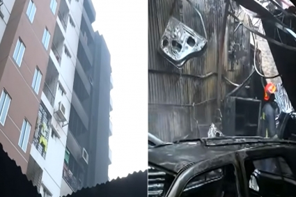 নদ্দায় আগুনে পুড়ল গাড়ির গ্যারেজ, অল্পের জন্য রক্ষা পেল পাশের ভবন